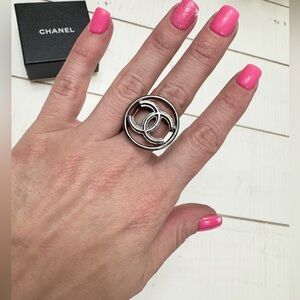 Chanel CC Logo Gunmetal Ring